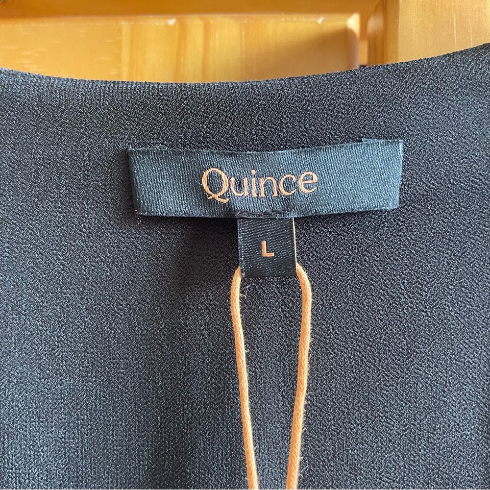 Quince Women Lightweight Crepe Lace Inset Midi Dress Black - Sz Large NWT - Picture 8 of 14